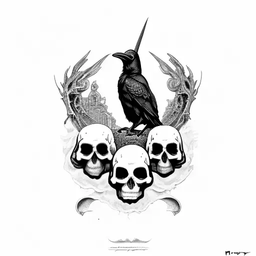 Raven Propped On Skull By Edgar Allen Poe