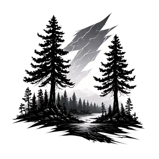 Natural Forest With Lightning Bolts