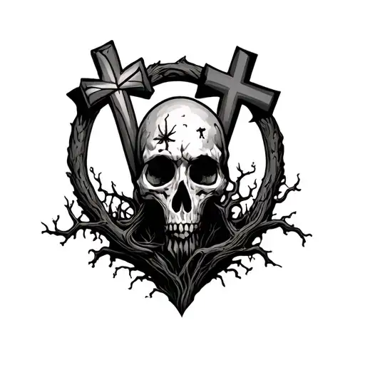 3 Crosses On Bottom With Poison Tree Growing