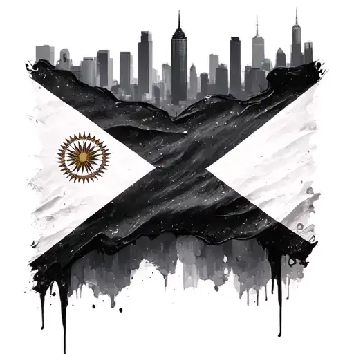 Minimalist Dominican Flag With New York Skyline In Front