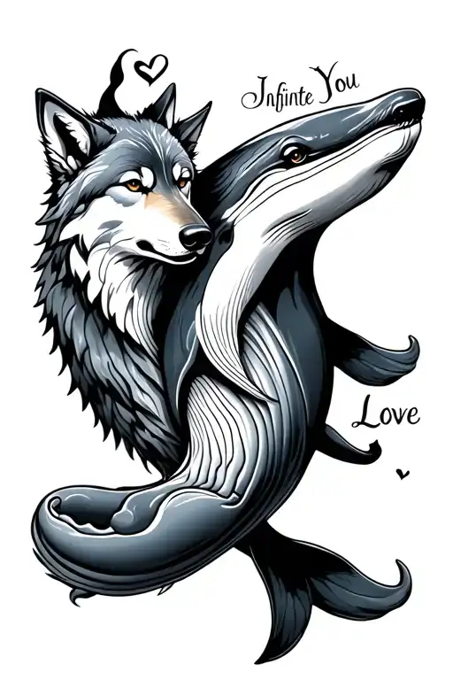 A Wolf And A Whale Intertwined In Infinite Love You