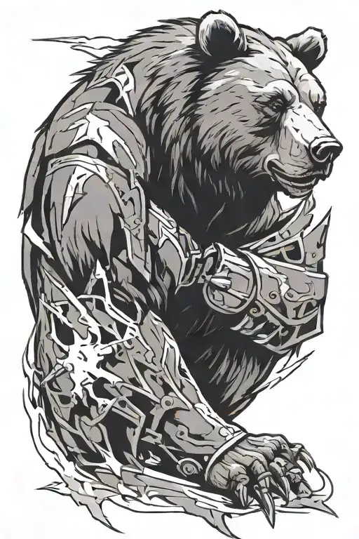 Bear In Armour Side Profile Lightning Bolt