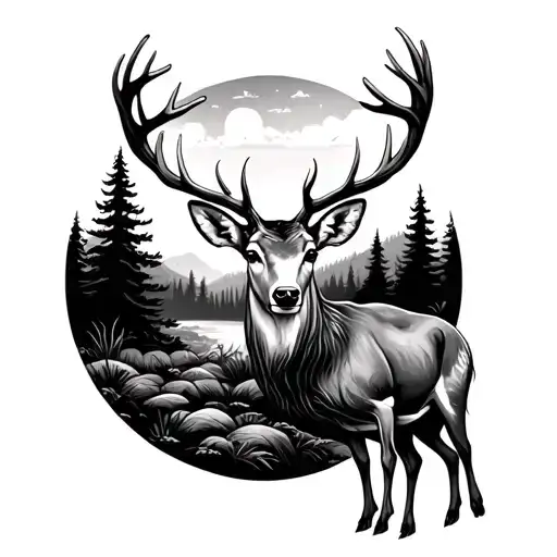 Deer In Forest Landscape