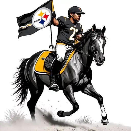 Russel Wilson On Horse With Steelers Flag Waving