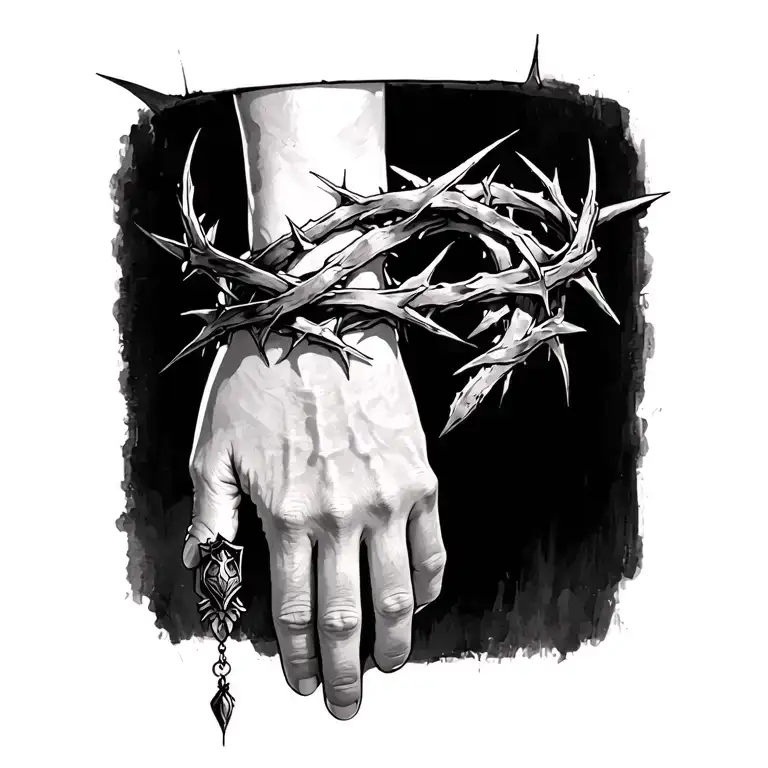 Crown Of Thorns Tattoo Wrapped On Wrist Twice And A Small Piece Dangling On The Hand