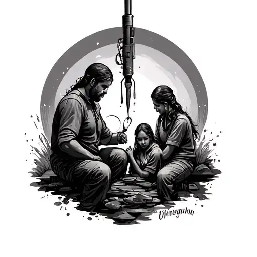 Drilling In Background With Family