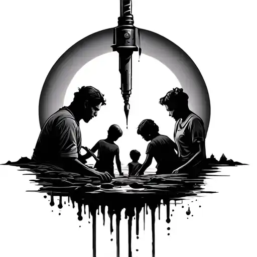 Drilling In Background With Family