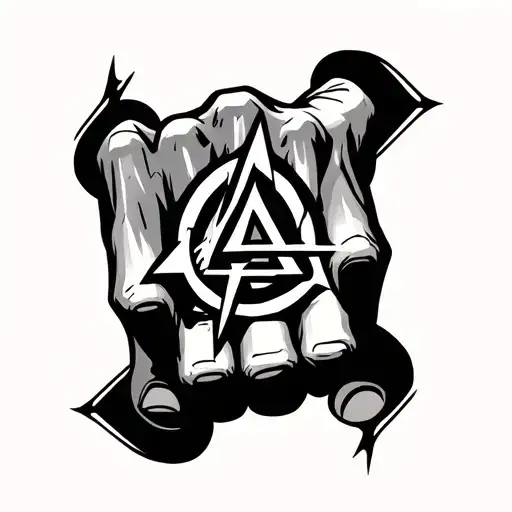 Anarchy Symbol With Triangles On The Knuckles Of The Fingers