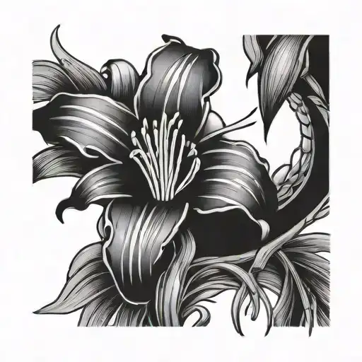 A Snake Design Wrapping Around A Spider Lily Flower