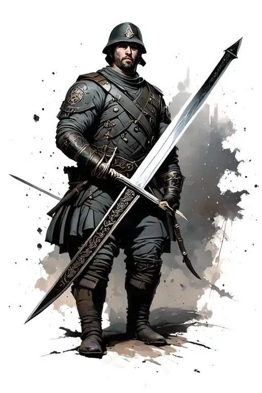 Soldier With Commander Who To His Sword