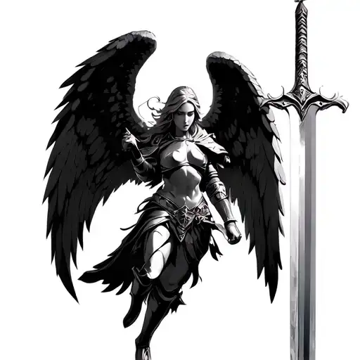 An Angel With The Vertical Wings Wielding A Sword Using Armor