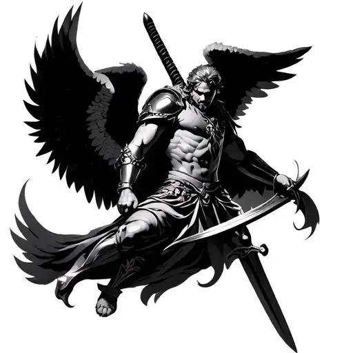A Man Angel Wielding A Sword With His Wings Vertically Using Armor