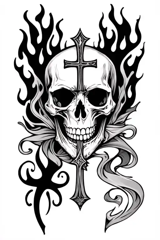 Skull And Cross And Flames Right Arm Sleeve
