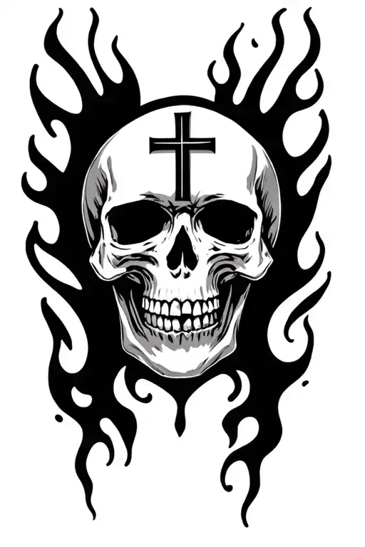 Skull And Cross And Flames Right Arm Sleeve