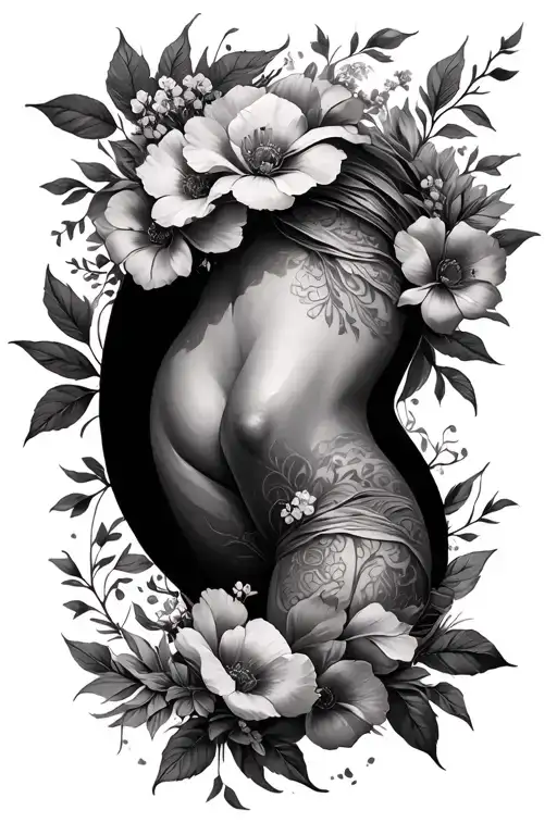 A Floral Wrap Around Design For My Thigh With The Main Focus On The Inner Thigh
