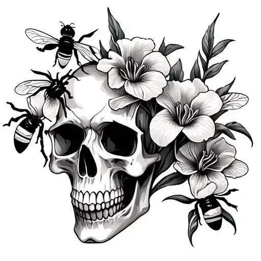 Iris Flowers With Bees And The Skull