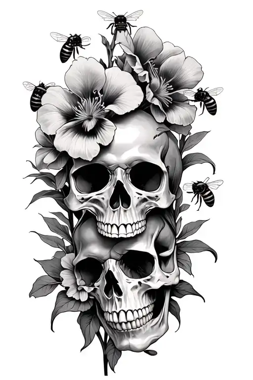 Iris Flowers With Bees And The Skull