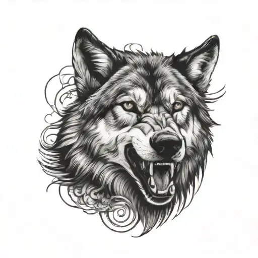 Wolf With Open Mouth Facing Forward