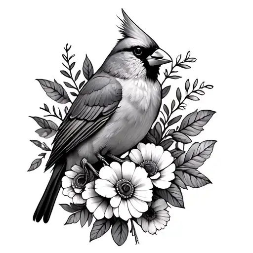 A Cardinal Standing On A Simple Bouquet Of Flowers