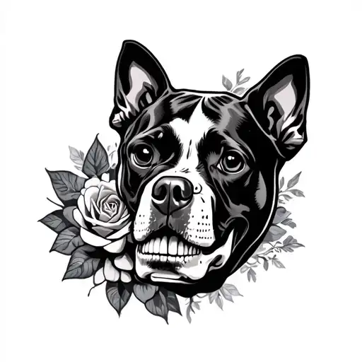 Black And White Pit Bull Sugar Skull Surrounded