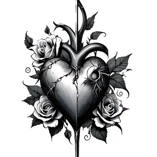 Gothic Stabbed Heart And Roses