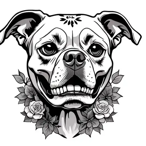 White Girl Pit Bull Sugar Skull Surrounded