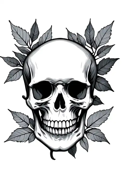 Simple Skull And Leaves