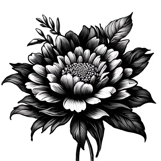 Flowy Fine Line Flower With Marigold Daffodil And Chrysanthemum