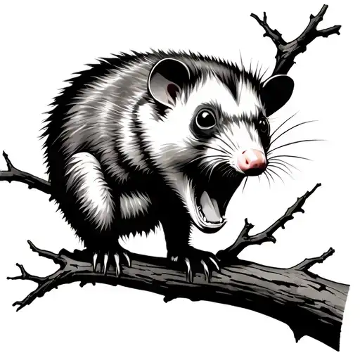 Possum Screaming In Tree Branch