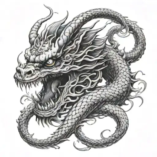 Chinese Dragon Sitting On A Skull