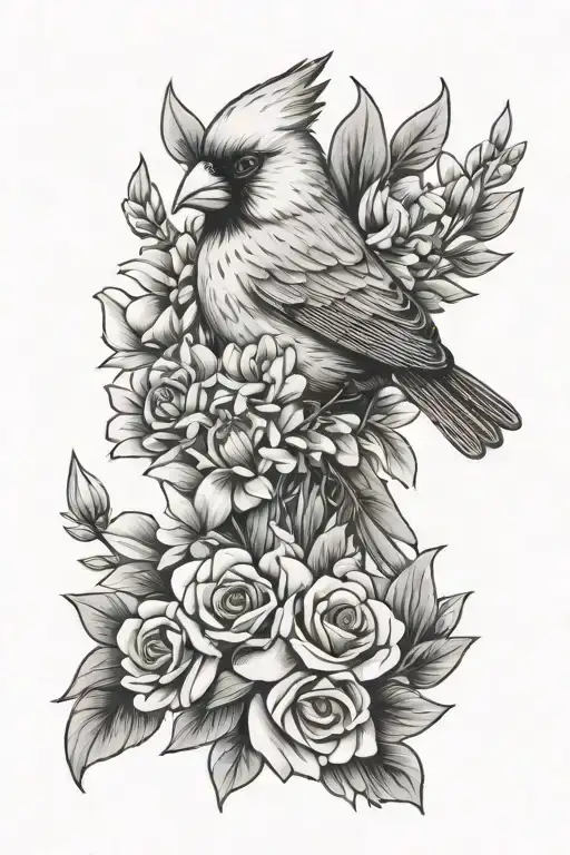 Cardinal On A Bouquet Wrapped