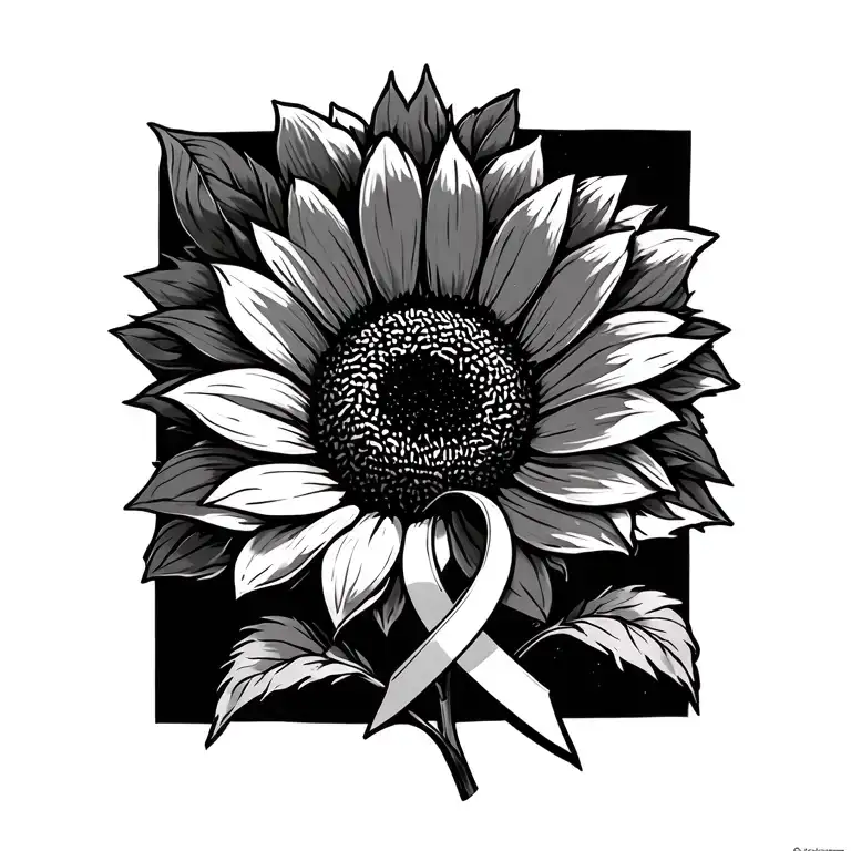 Small Fine Line Dainty Sunflower With Brain Cancer Ribbon