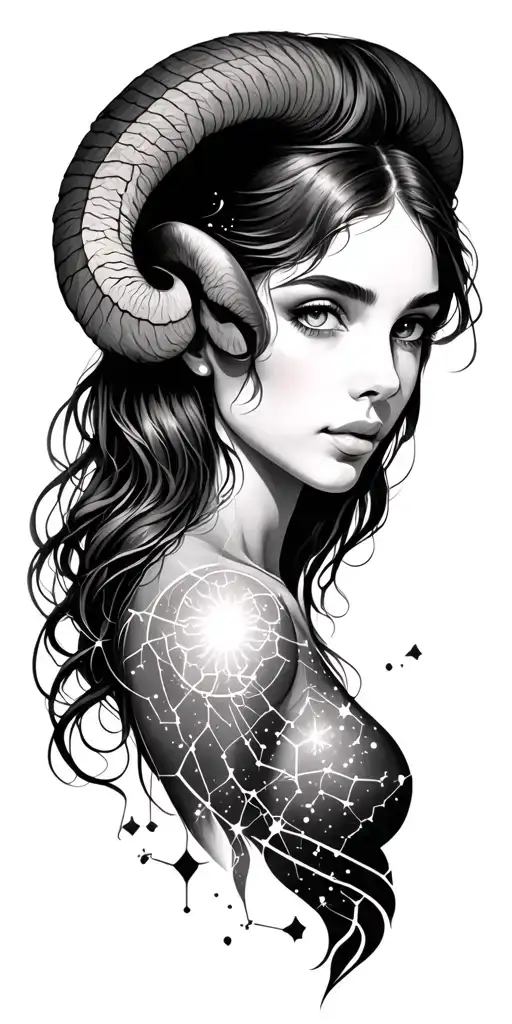 Aries Full Sleeve Using Constellations And Sky As Filler But Don't Use A Woman