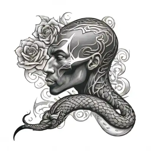 Kobe Bryant Black Mamba Snake Wrapped With Roses And Flames