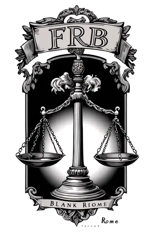 Initials Frb On Top Of Scales Of Justice And The Words Blank Rome