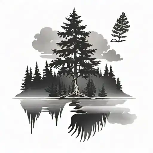 Fir Tree With Lake