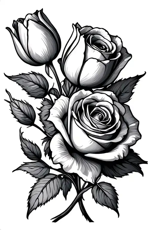 Rose And Tulip Bouquet Fine Line