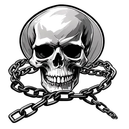 A Skull With A Chain Around Its Head Surrounded