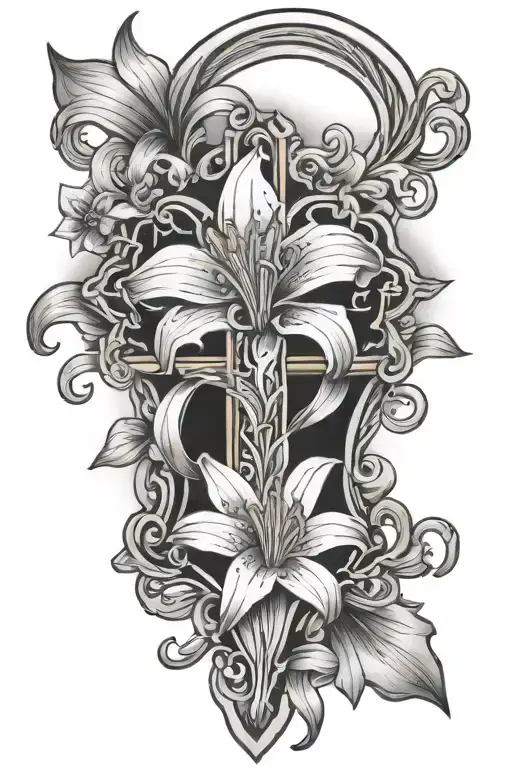 Cross Surrounded Easter Lily Blooming