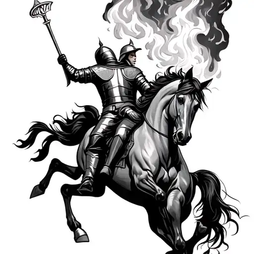 Knight On A Rearing Horse And They Are Both On Fire