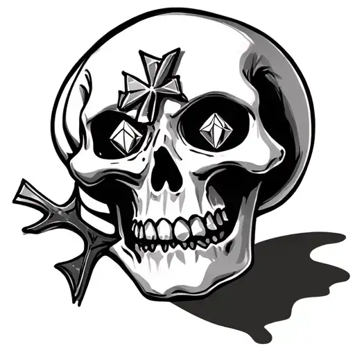 Small Skull With Diamond Eyes With A Cross