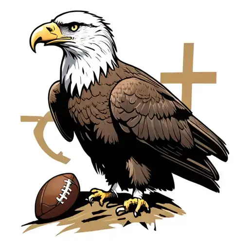 Bald Eagle With Whistle In Beak Carrying Football With Cross