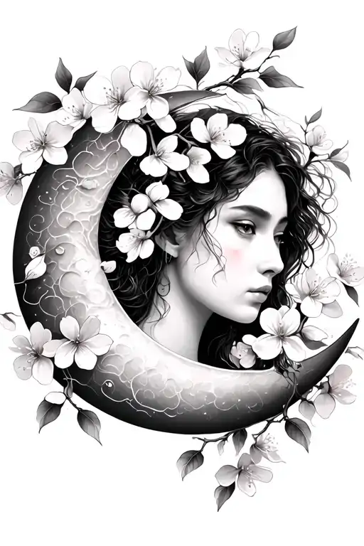 Crescent Moon Wrapped In Cherry Blossoms