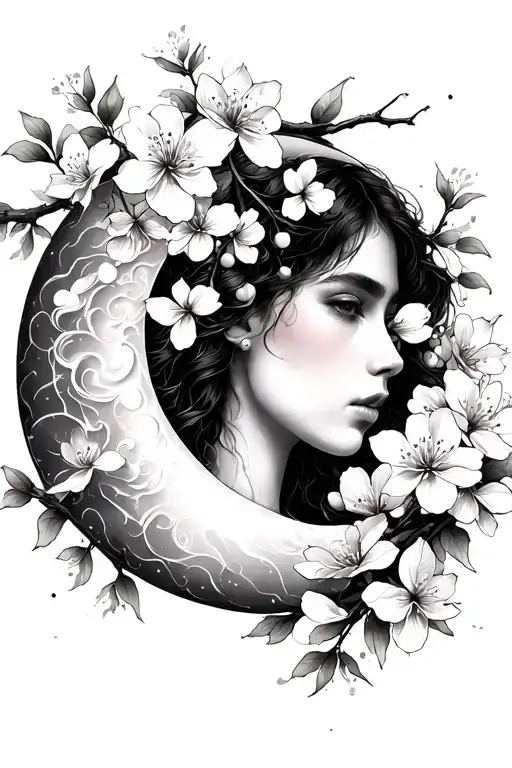Crescent Moon Cherry Blossoms Wrapped