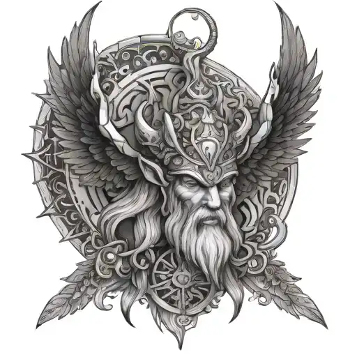 Lucifer Odin And Mandala Design Incorporating Elements