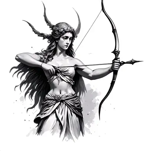 Greek Goddess Artemis Wielding Bow And Arrow