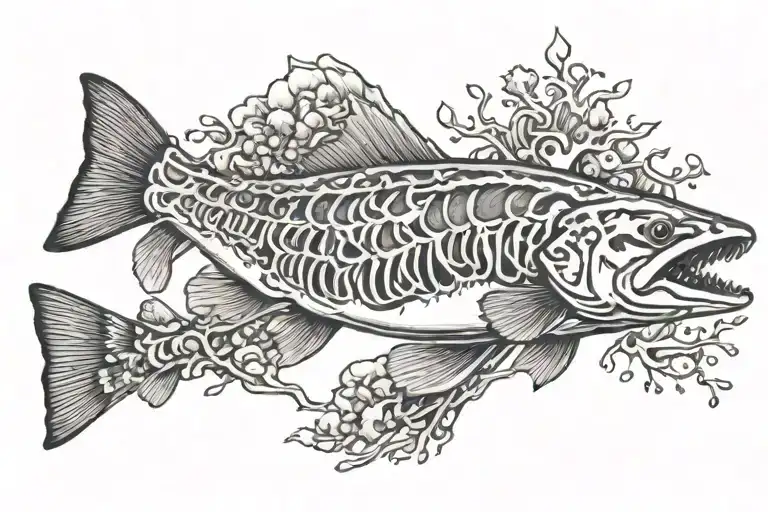 Trout Skeleton Feeding In Water