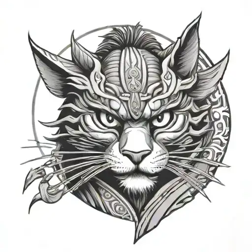 Japan Style Black Samurai Cat