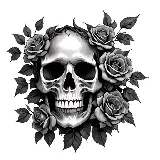 Skulled Shaped Tree With Roses Growing