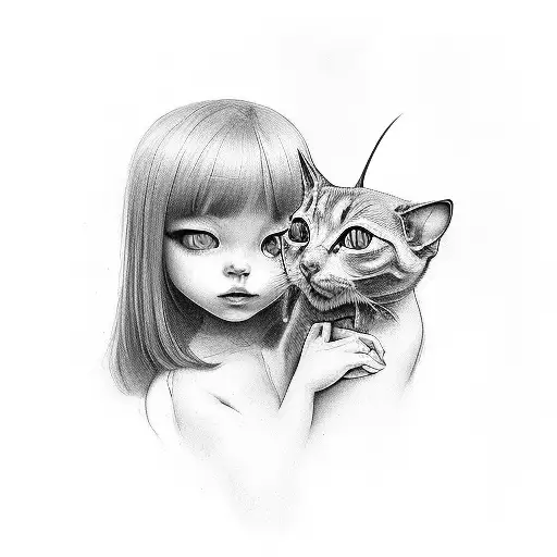 Little Girl With A Sphyx Cat
